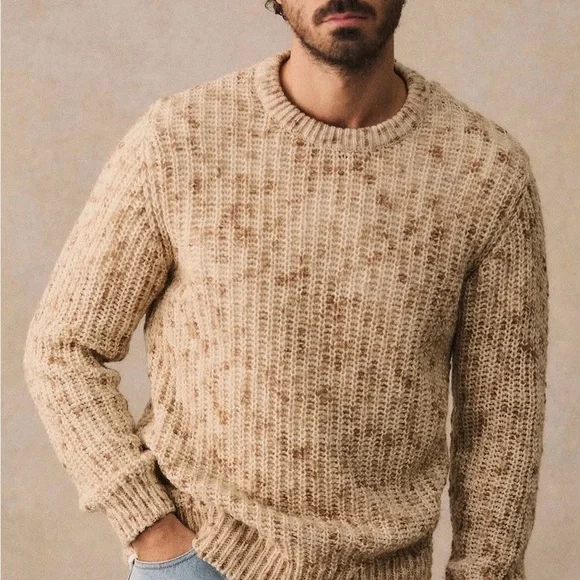 Octobre Editions Men’s Wool Speckled Chunky Knit Sweater SIZE L